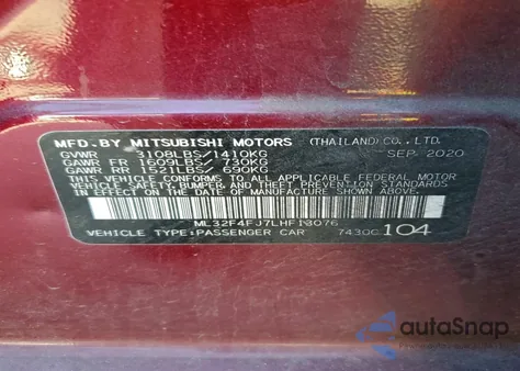 2020 Mitsubishi Mirage G4 Se from USA, damaged, VIN ML32F4FJ7LHF13076